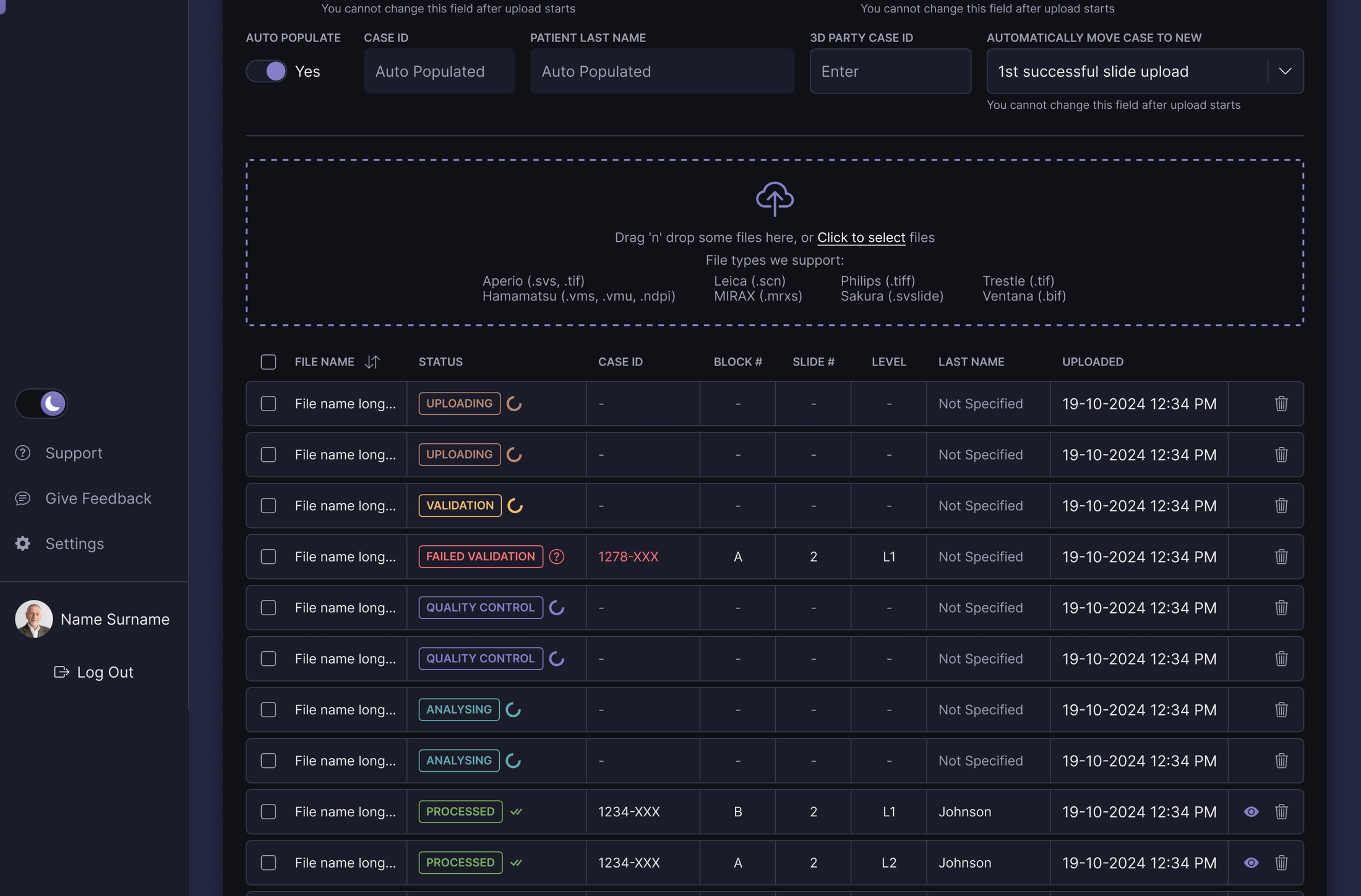 Openpatho case management upload view