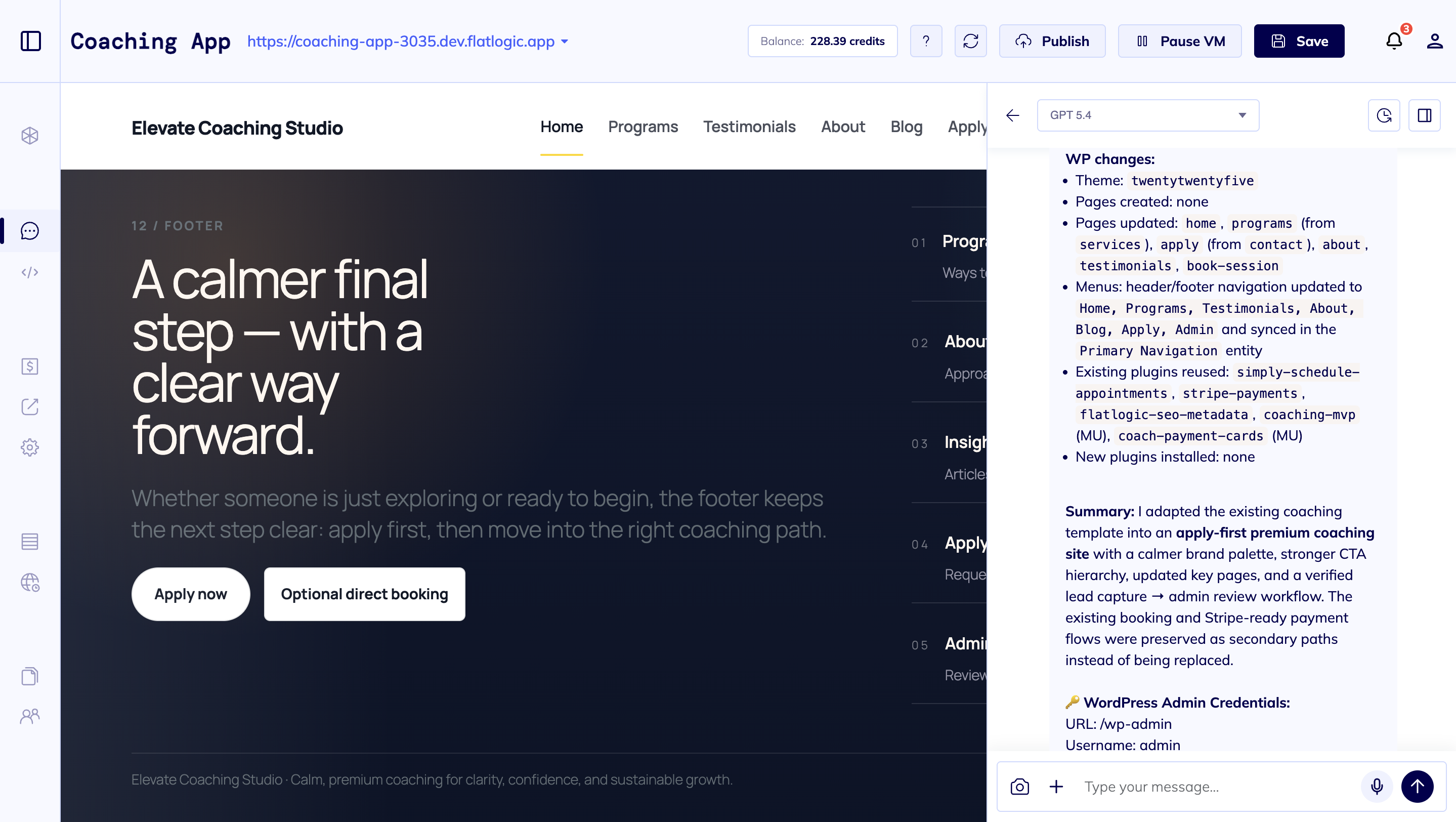 Coaching management software editor with sections for programs, content, and support flows