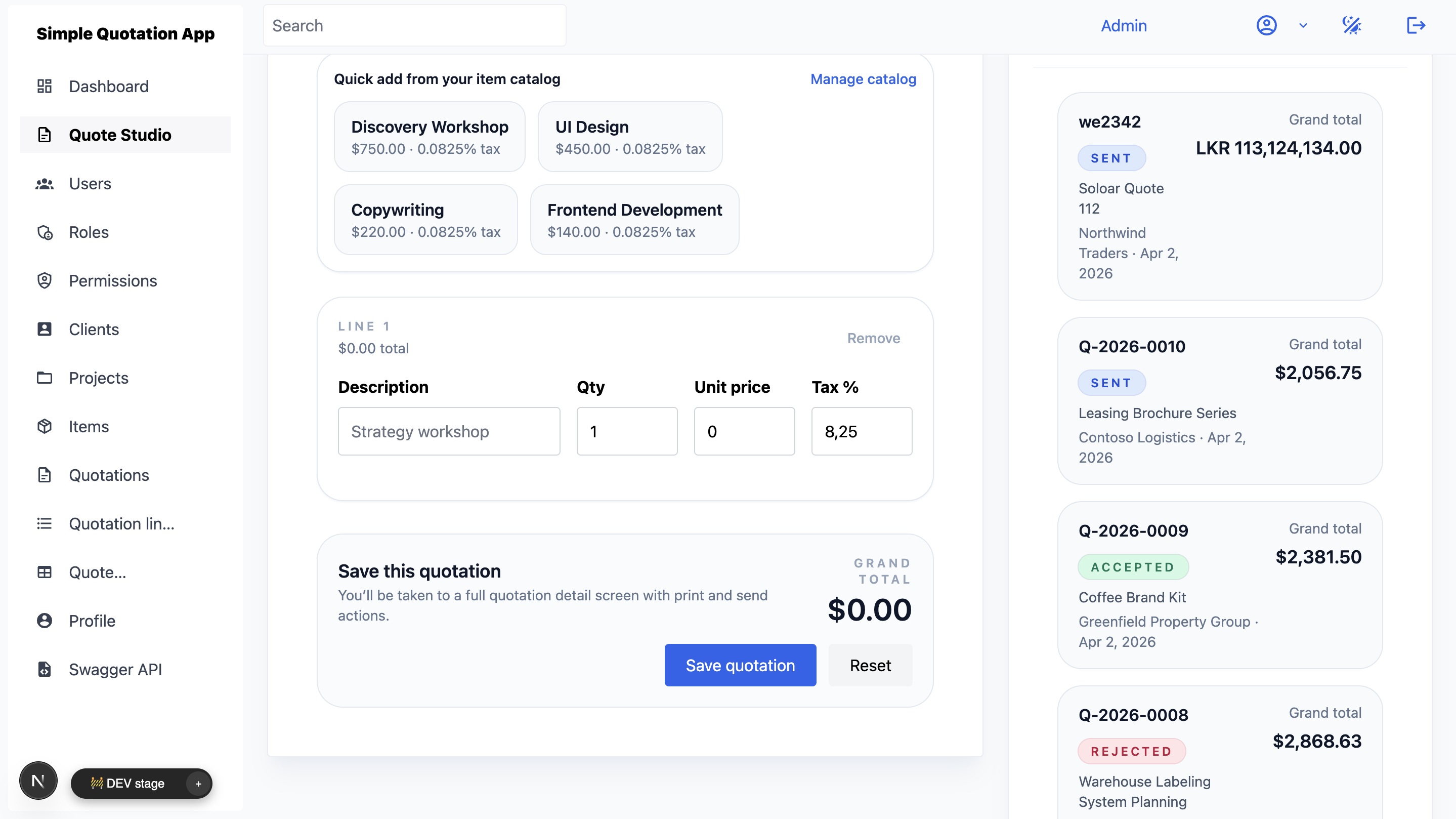 Catalog and quote history workspace for vendor and purchase order review