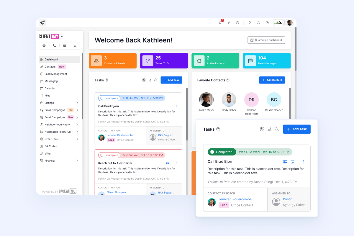 Task management dashboard with records and workflow cards