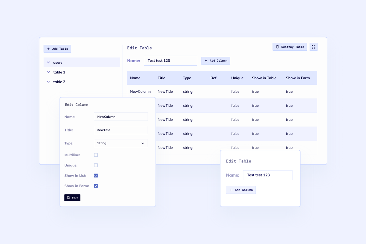 Warehouse schema editor with inventory and location tables