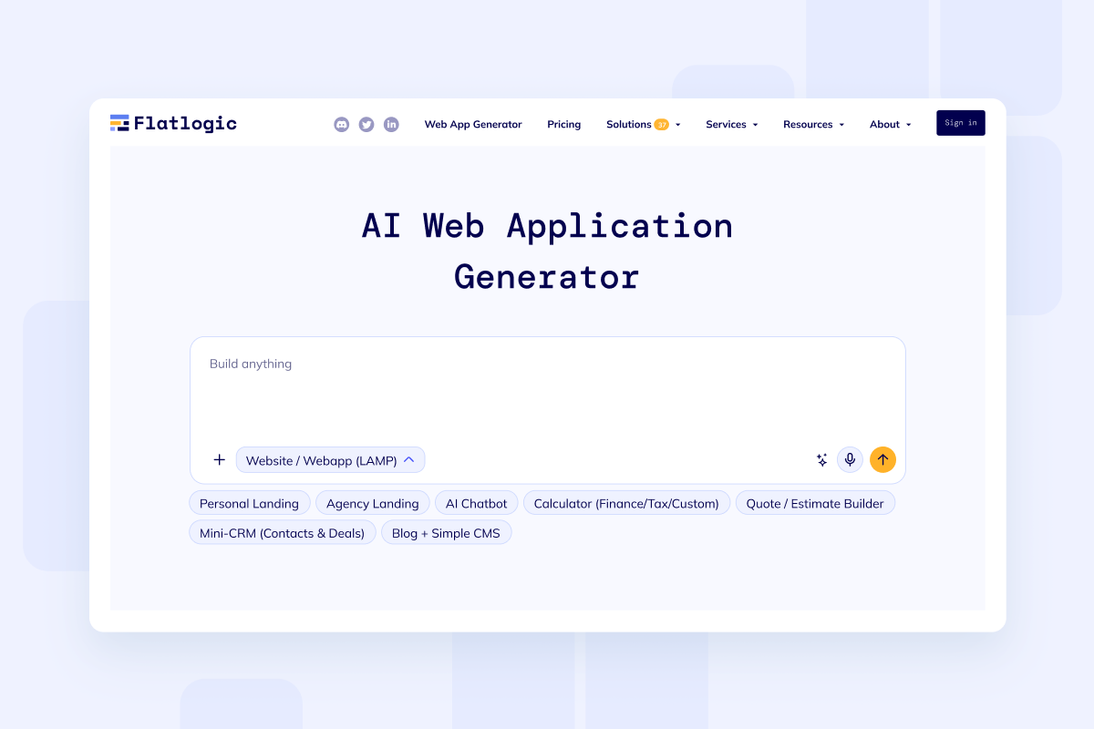 Public website builder preview with landing page layout