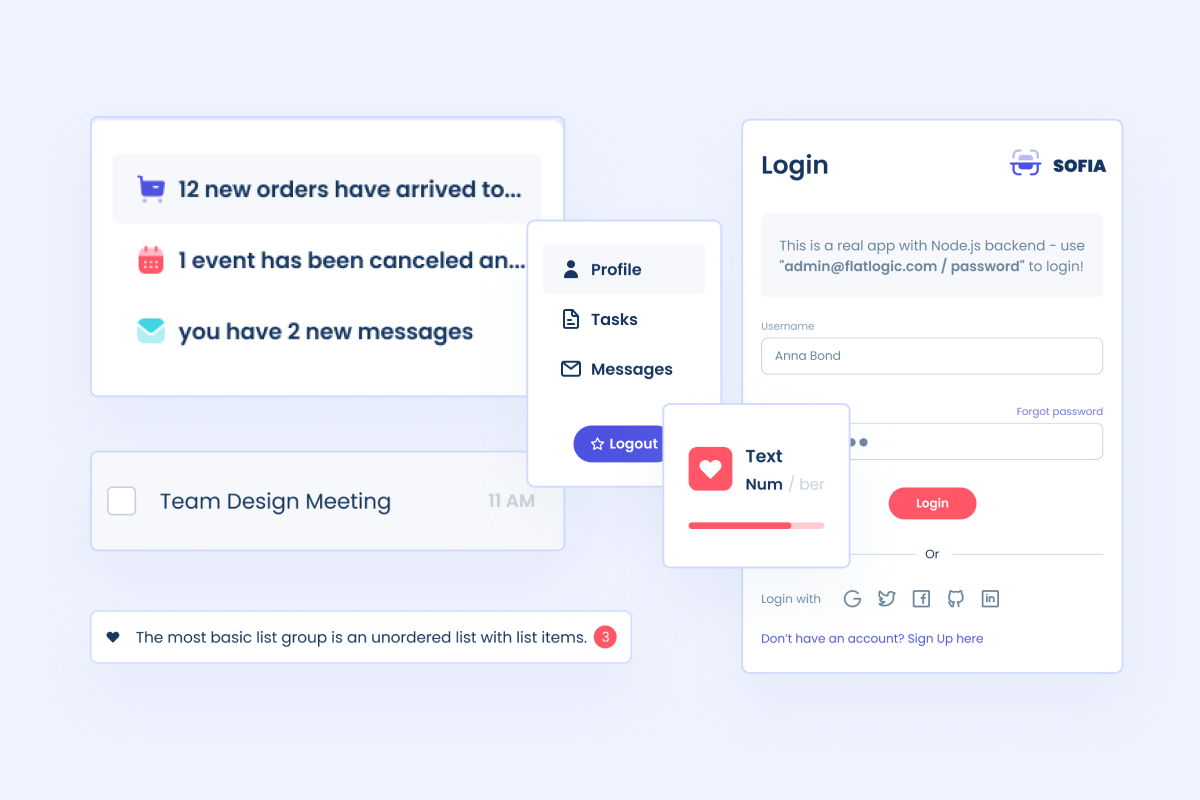 Client portal login and dashboard widgets preview