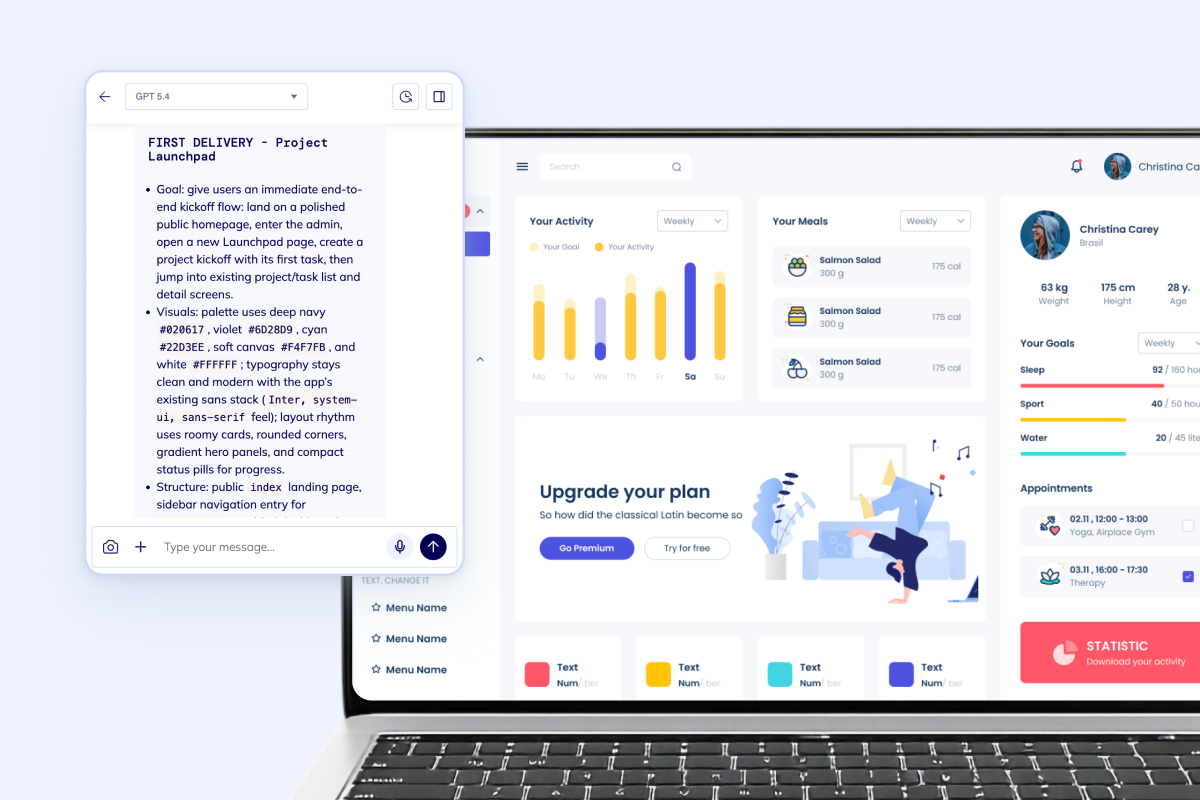 Coaching management software dashboard with AI prompt and operational widgets