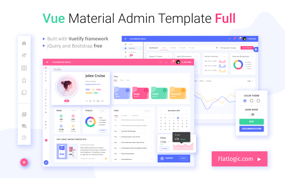 Vue Material Template Full - Vuetify Admin Dashboard Theme
