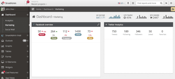 SmartAdmin Admin Dashboard screenshot screenshot