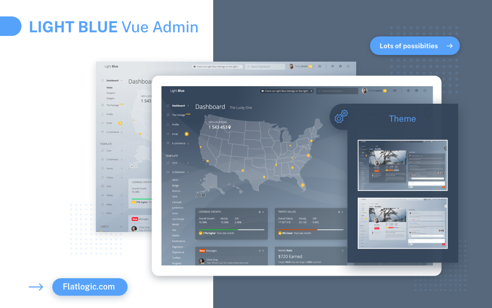 World first transparent admin template built with Vue.js: announcing Light Blue Vue.js full version release!