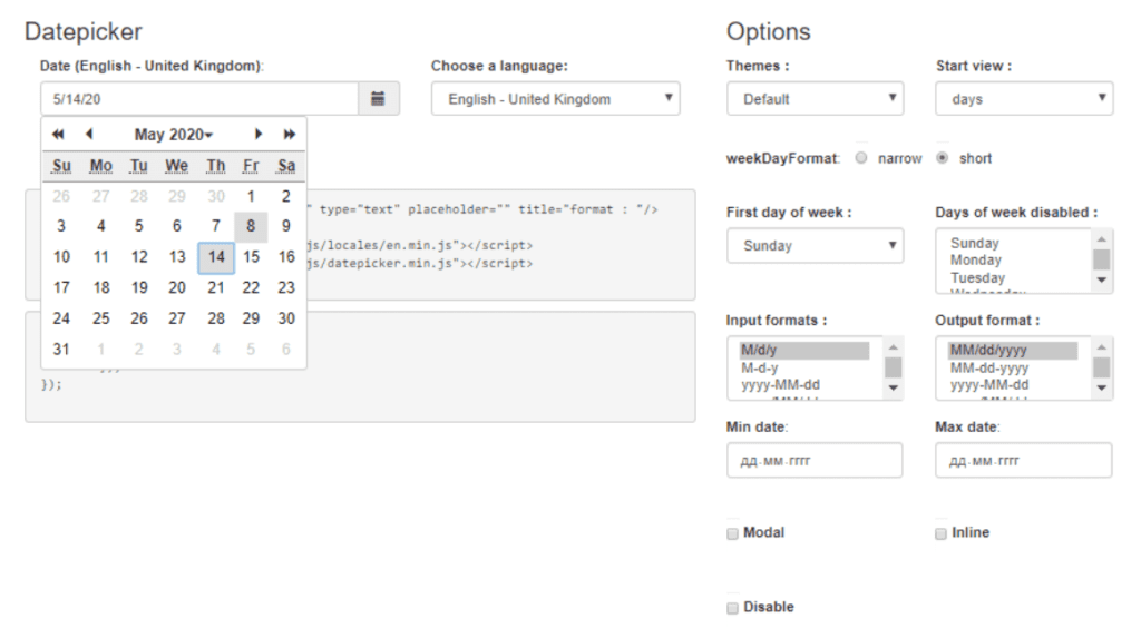 Bootstrap 4 Date Pickers Examples, Ab-datepicker from eureka2