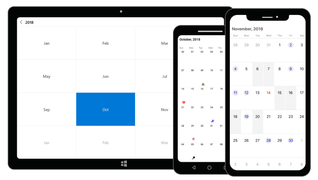 javascript calendar plugins: Syncfusion react calendar screenshot