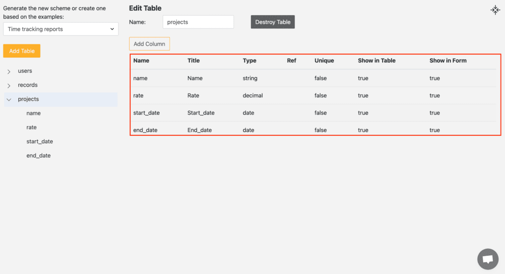 CRUD operations: building database schema in Flatlogic platform