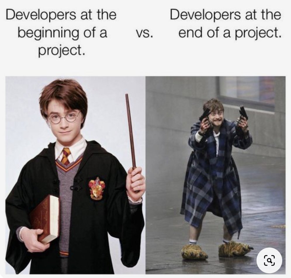 developers at the beginning and end of the project