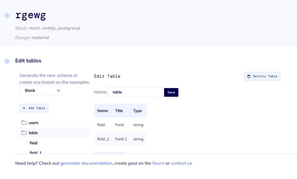 Creating Apps with Flatlogic platform: create database schema