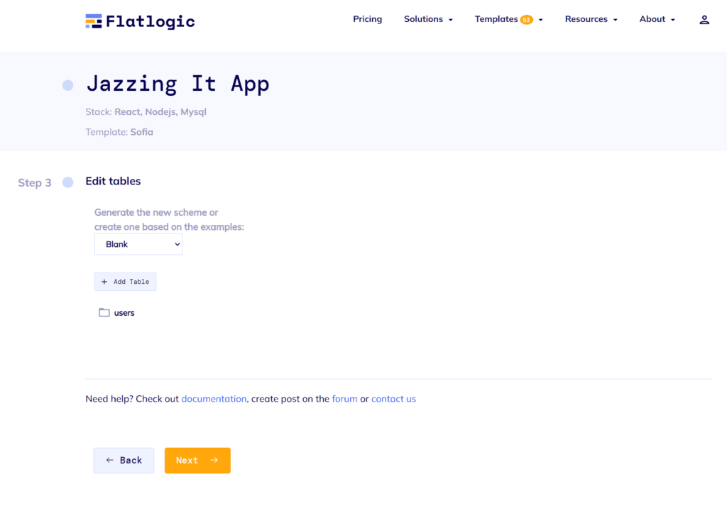 Flatlogic platform: building database schema